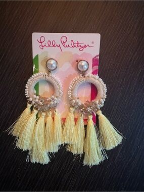 Lilly Pulitzer Yellow Tassel Hoop Earrings, NWT